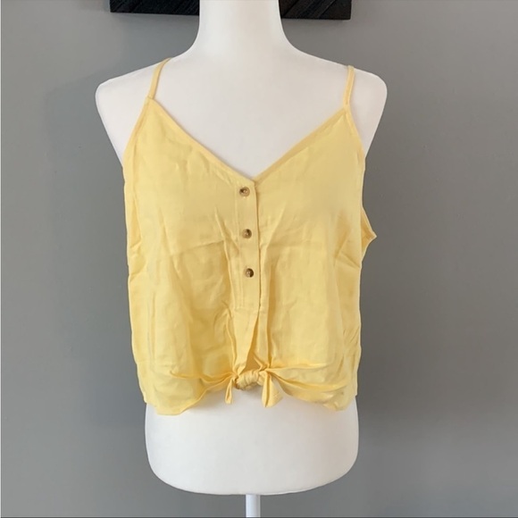 Le Lis Yellow Linen Blend Crop Top Tie Up Tank - Picture 2 of 10